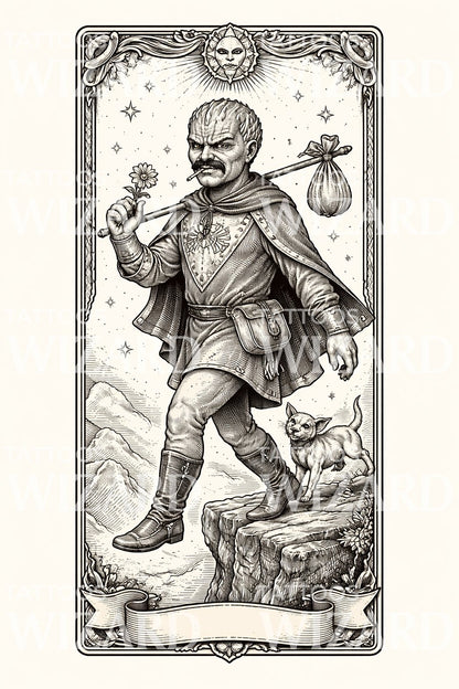 Wandering Fool Tarot Tattoo Illustration