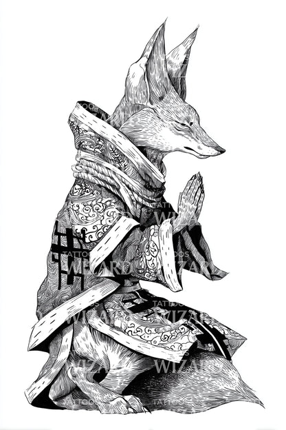 Zwerver Vos Geleerde Tatoeage Illustratie