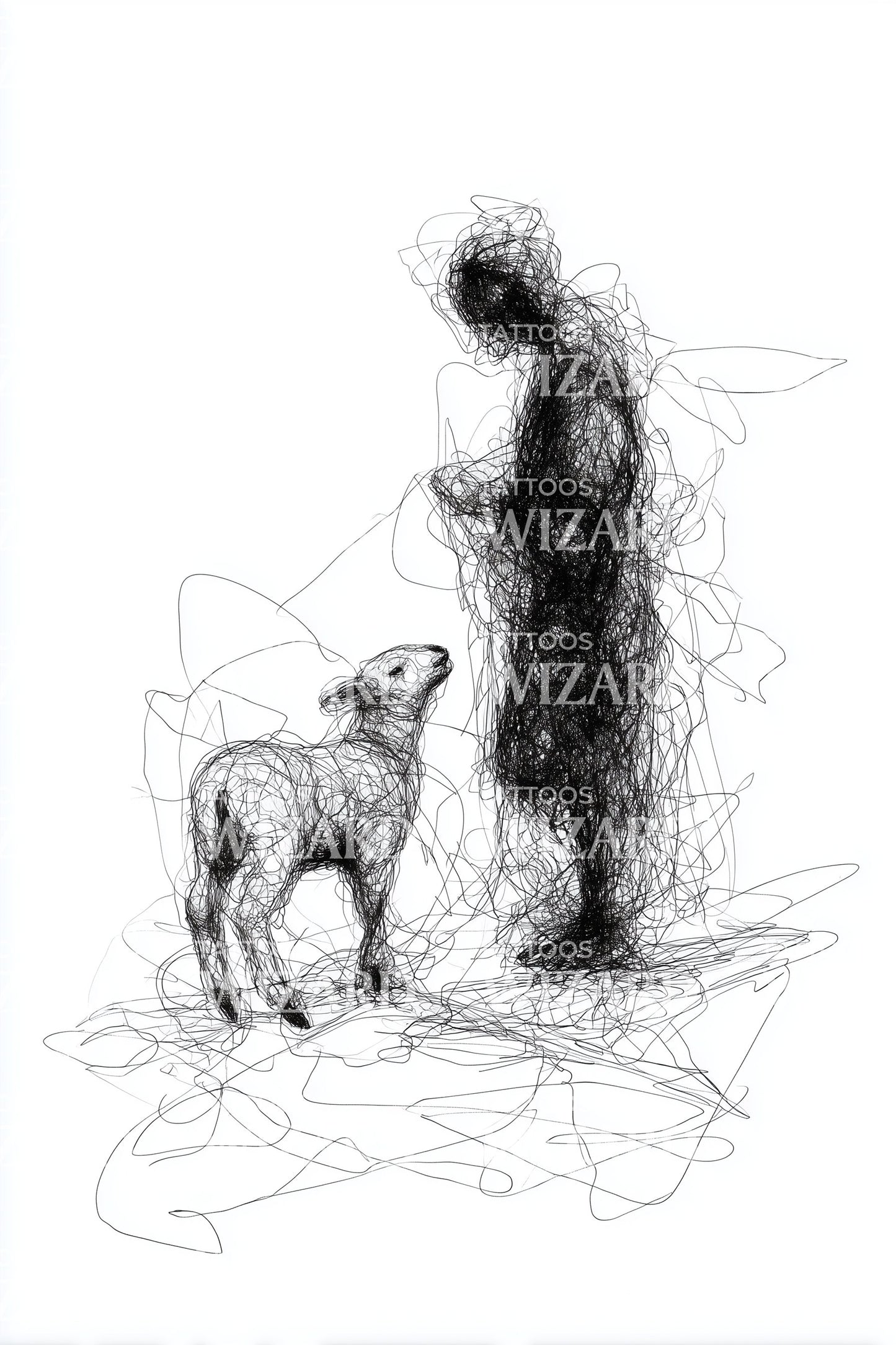 Desenho de Tatuagem de Homem Errante e Cão