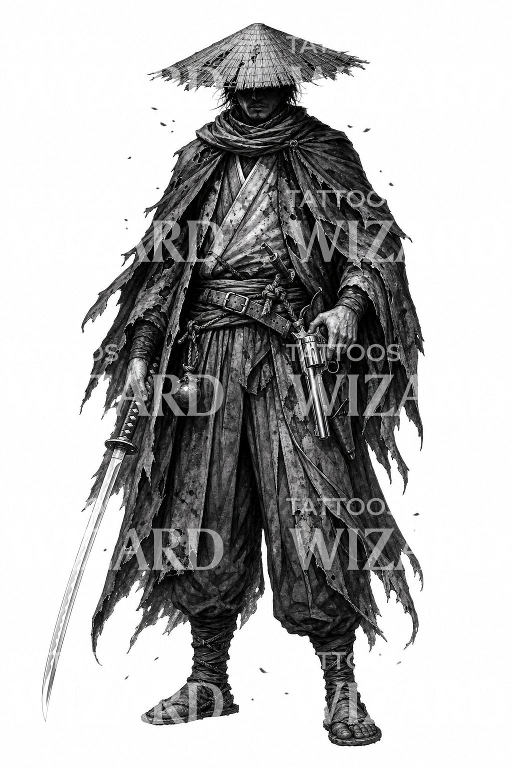 Wandering Ronin Gunslinger Tattoo Design