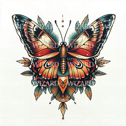 Warm Tones on Intricate Monarch Butterfly Tattoo Design
