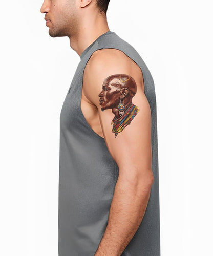 Tribal Beaded Warrior Portrait Tattoo Design