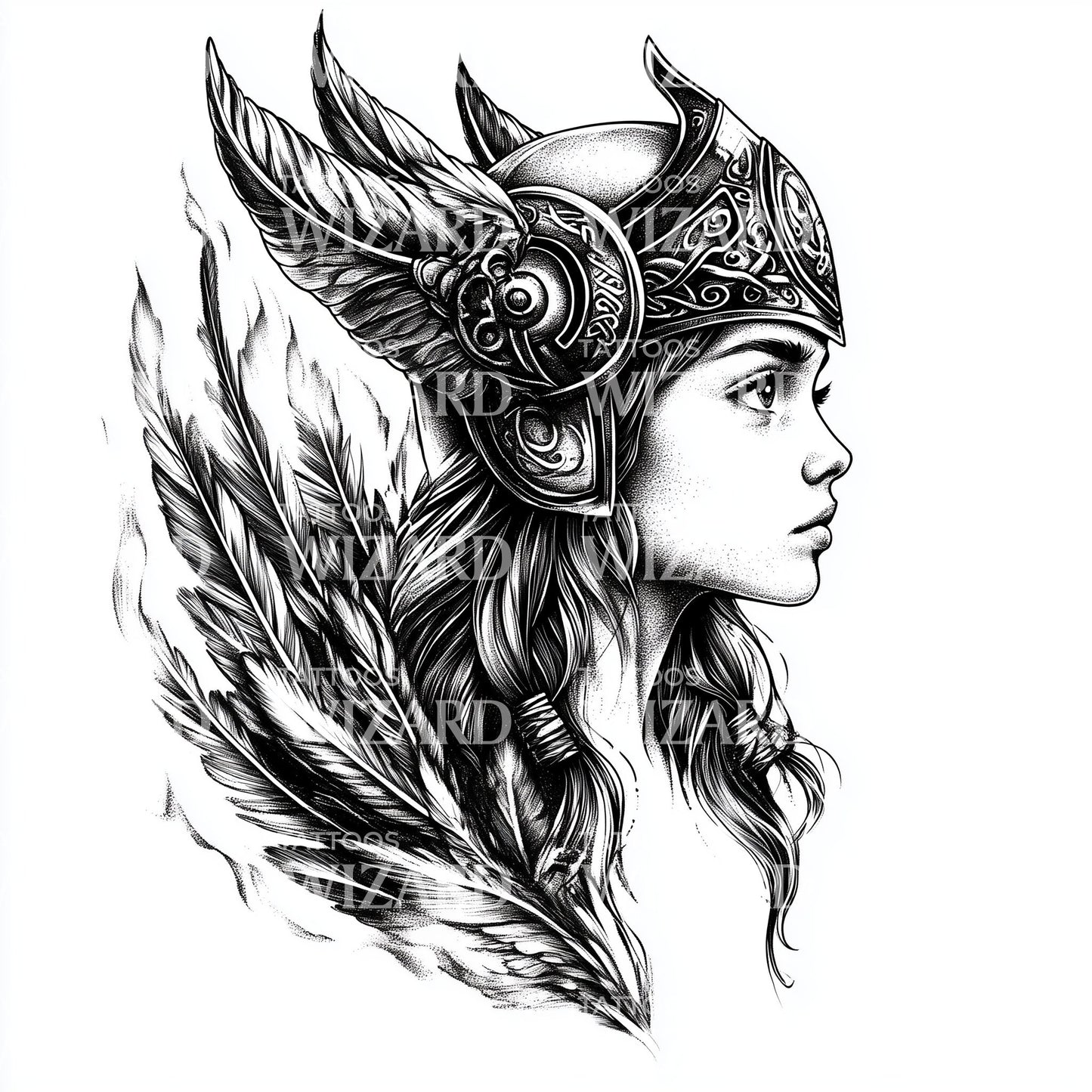 Warrior Valkyrie with Winged Helmet Tattoo Idea