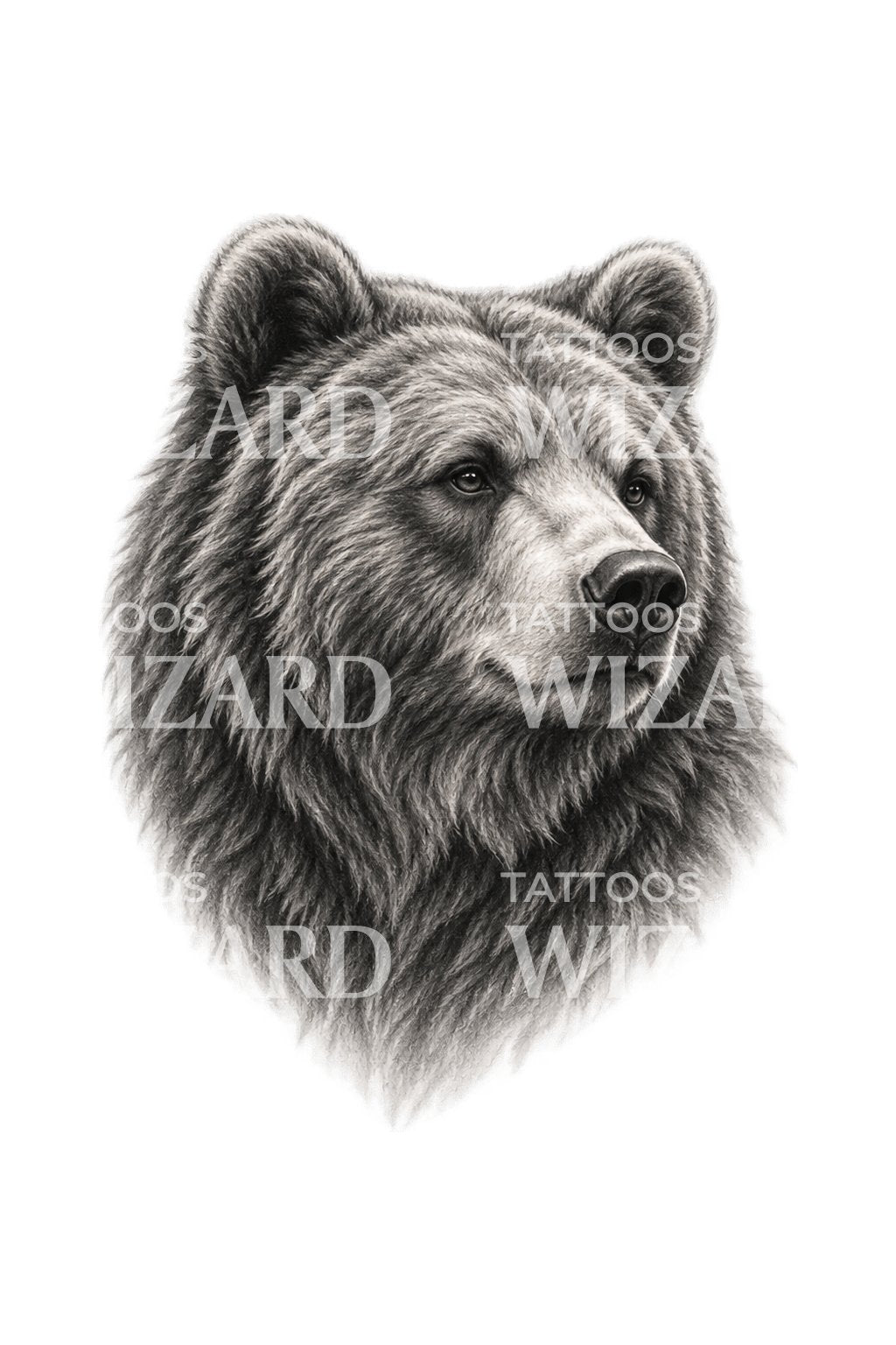 Design de tatuagem com retrato de urso-pardo atento