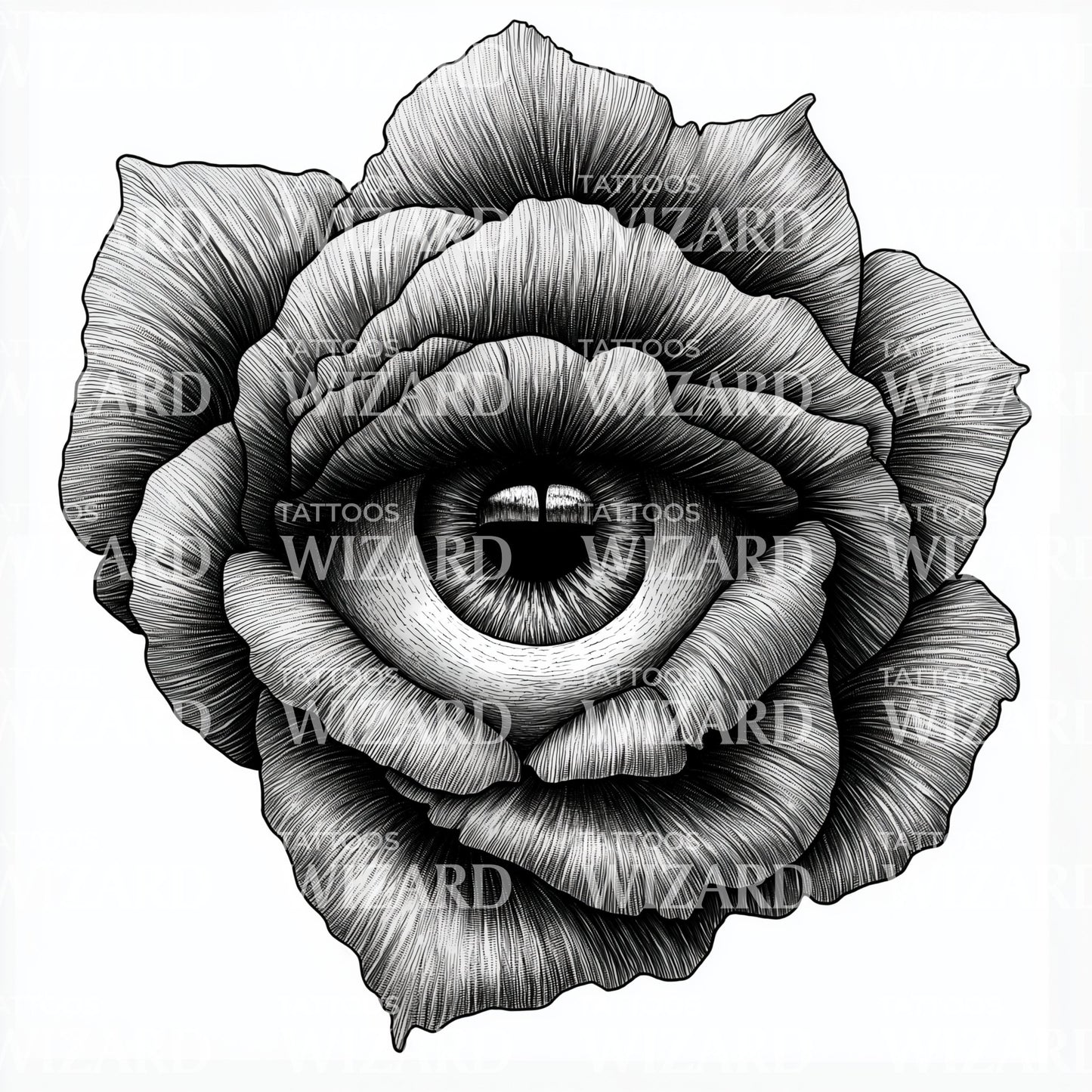 Watchful Eye Rose Tattoo Illustration