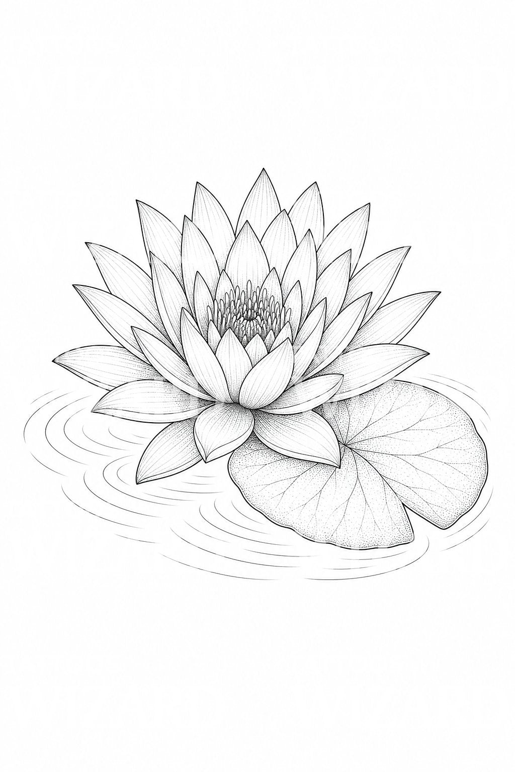 Water Lily Fine Line Tattoo Design