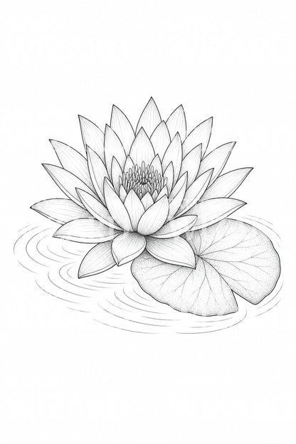 Water Lily Fine Line Tattoo Design