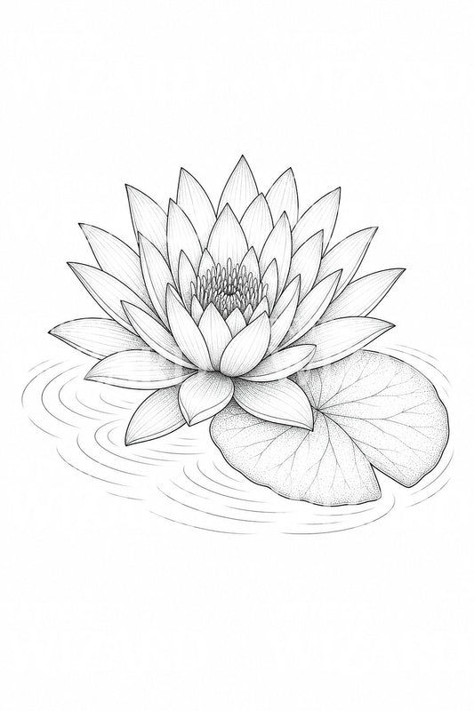 Water Lily Fine Line Tattoo Design