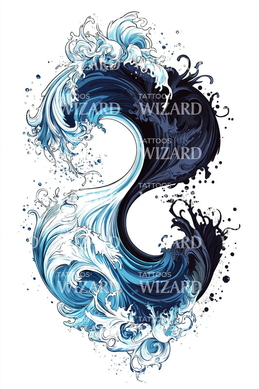 Тату-дизайн Водяной Инь Ян с завитками
