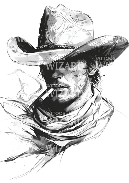 Watercolor American Cowboy Tattoo Design