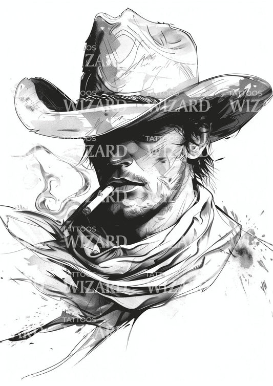 Watercolor American Cowboy Tattoo Design