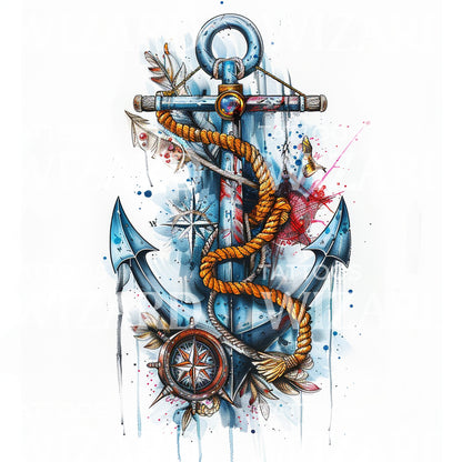 Watercolor Anchor Tattoo Design