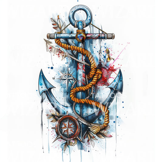 Watercolor Anchor Tattoo Design