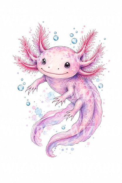 Watercolor Axolotl Tattoo Design