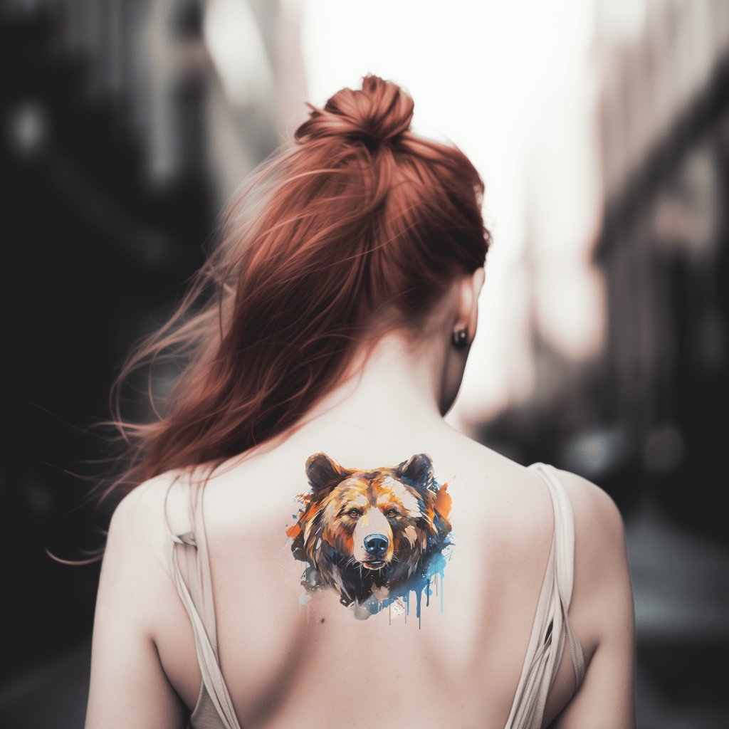 Watercolor Bear Portrait Tattoo Design