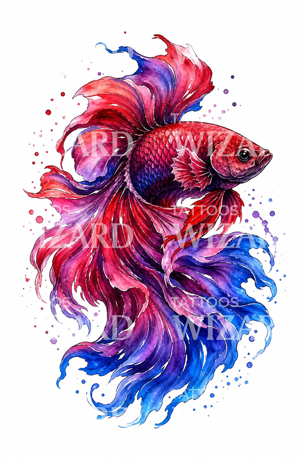 Watercolor Betta Fish Tattoo Design