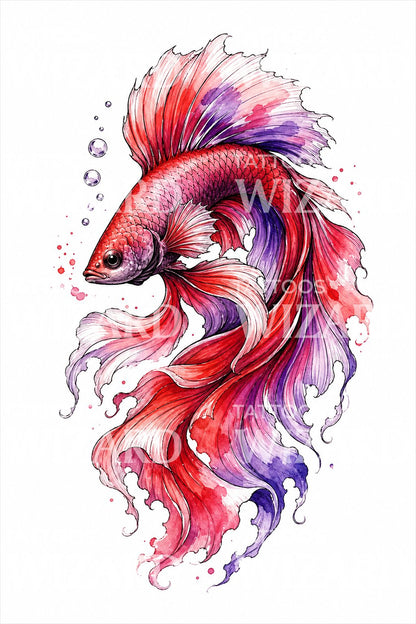 Watercolor Betta Fish Tattoo Design