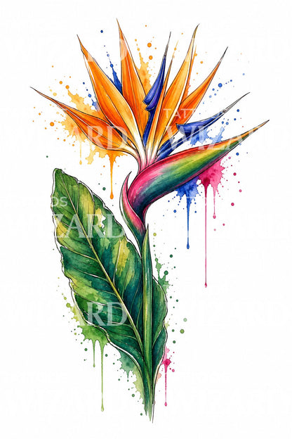 Watercolor Bird of Paradise Tattoo Design