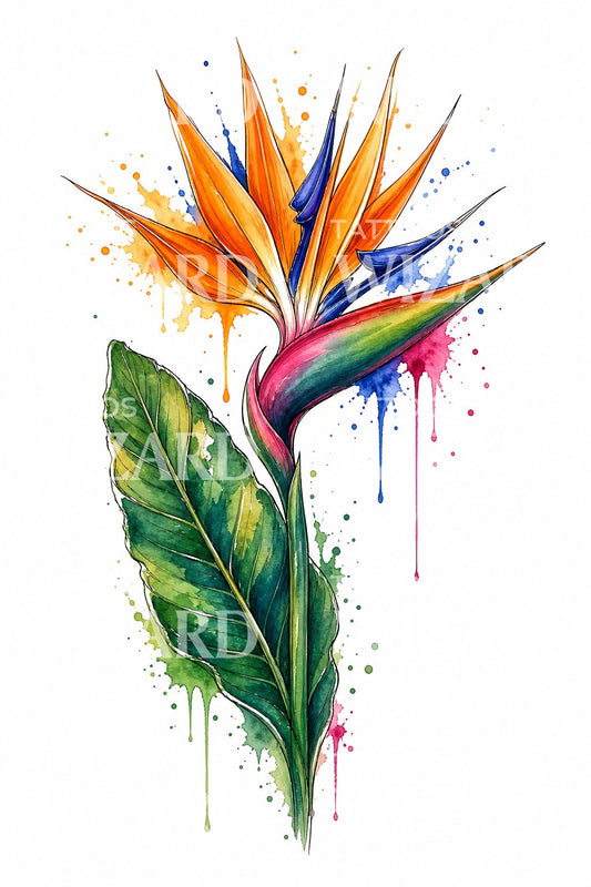 Diseño de tatuaje acuarela de ave del paraíso