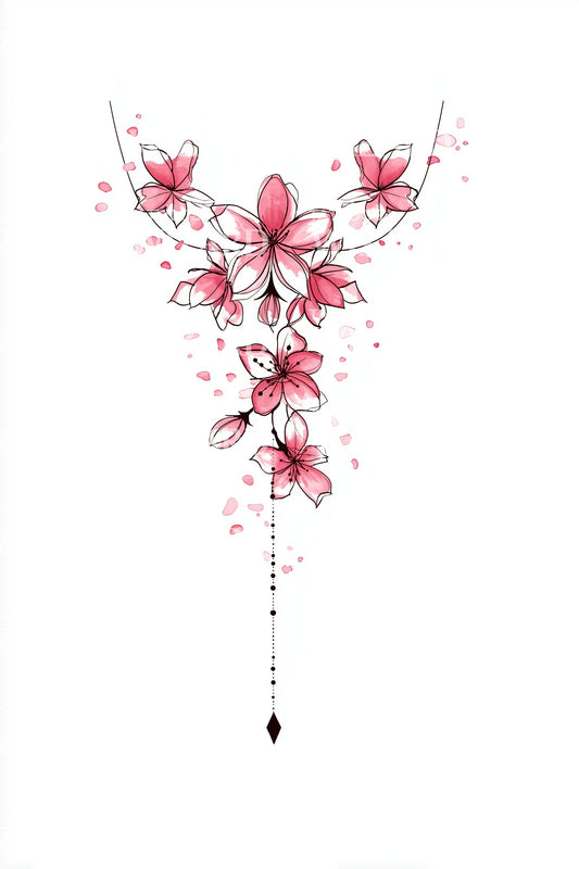 Watercolor Blossom Cascade Tattoo Design