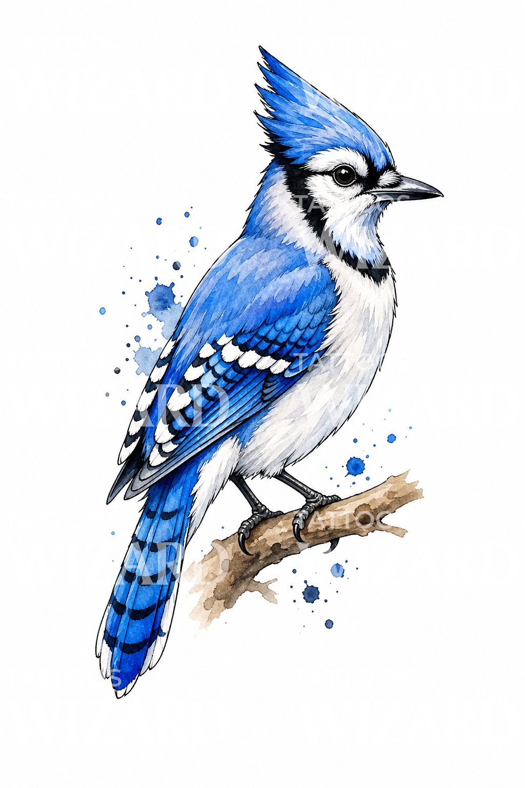 Watercolor Blue Jay Tattoo Design