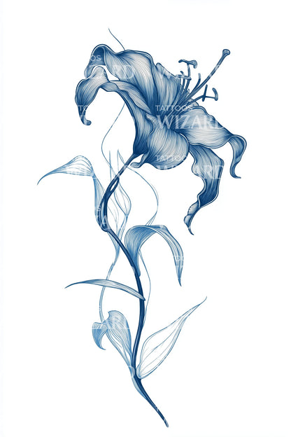Watercolor Blue Lily Tattoo Idea