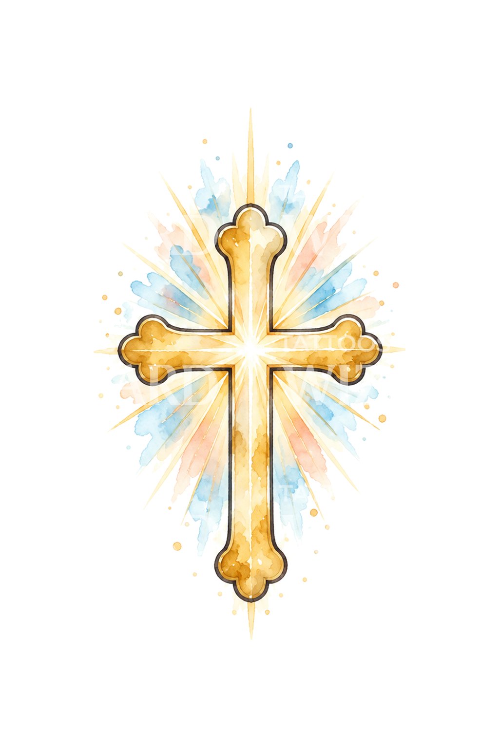 Watercolor Budded Cross Sunburst Tattoo Design