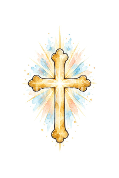 Watercolor Budded Cross Sunburst Tattoo Design