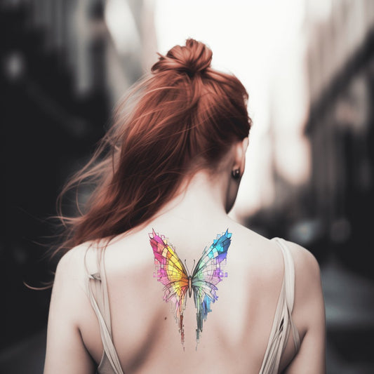 Watercolor Geometric Butterfly Tattoo Design