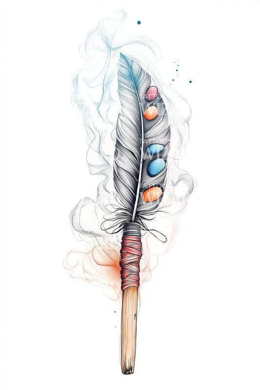 Watercolor Chakra Feather Tattoo Idea