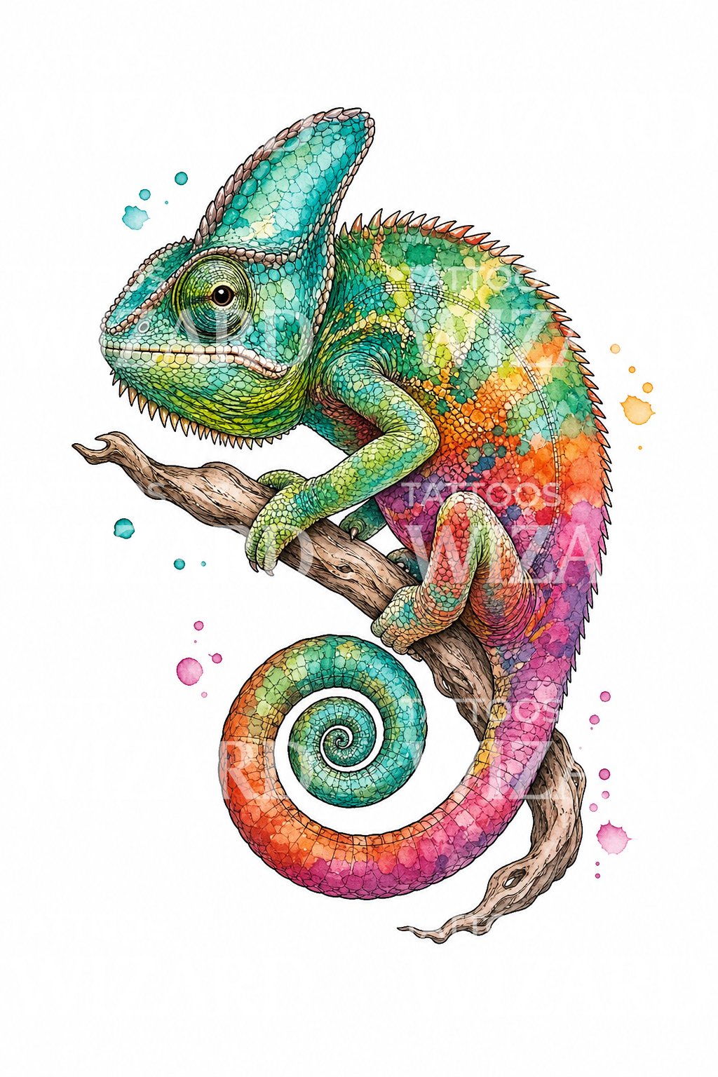 Tetovací návrh akvarelového chameleona