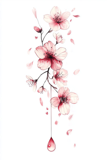 Watercolor Cherry Blossoms Tattoo Design