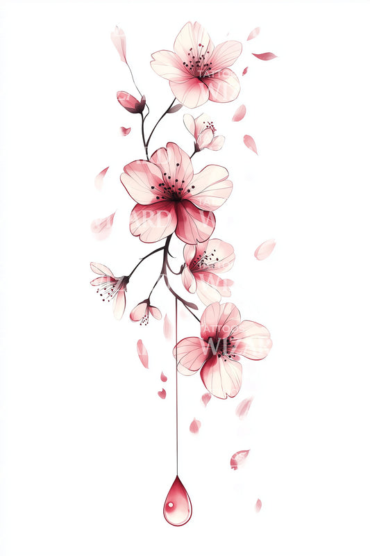 Watercolor Cherry Blossoms Tattoo Design