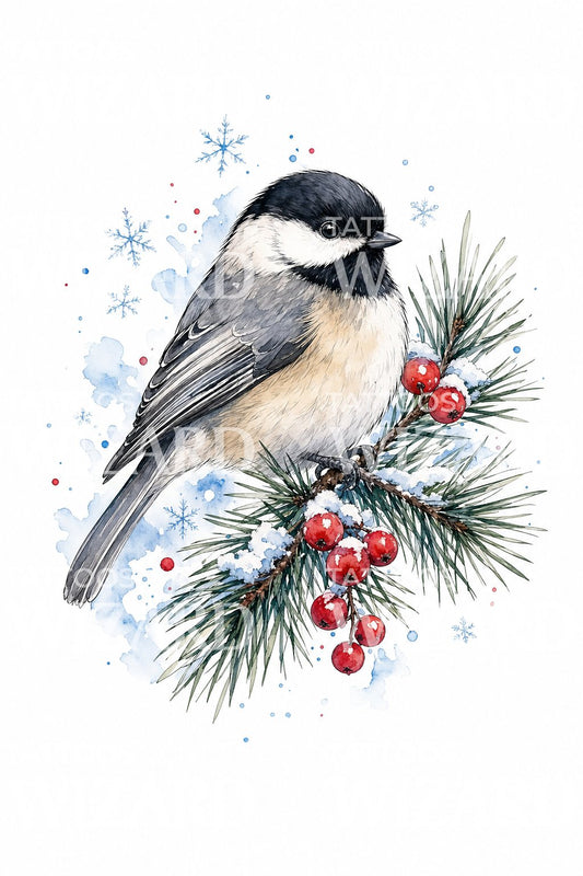 Watercolor Chickadee Tattoo Design