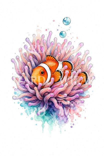 Watercolor Clownfish Tattoo Design