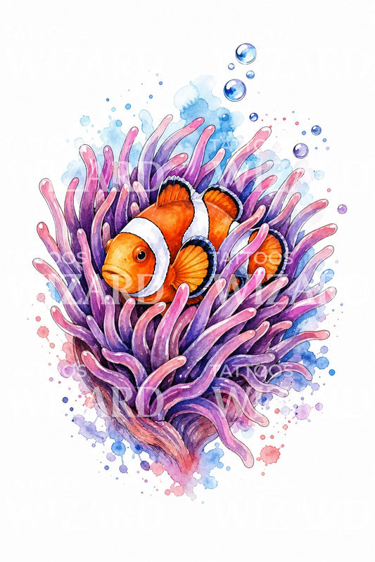 Aquarell Clownfisch Tattoo-Design