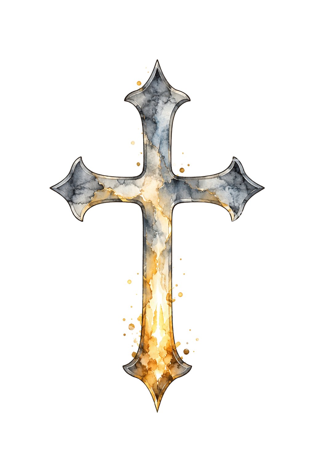 Aquarellkreuz mit aufsteigendem Goldlicht