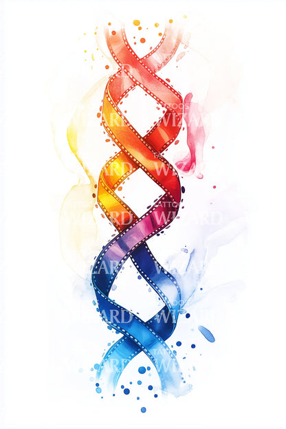 Watercolor DNA Helix Tattoo Design