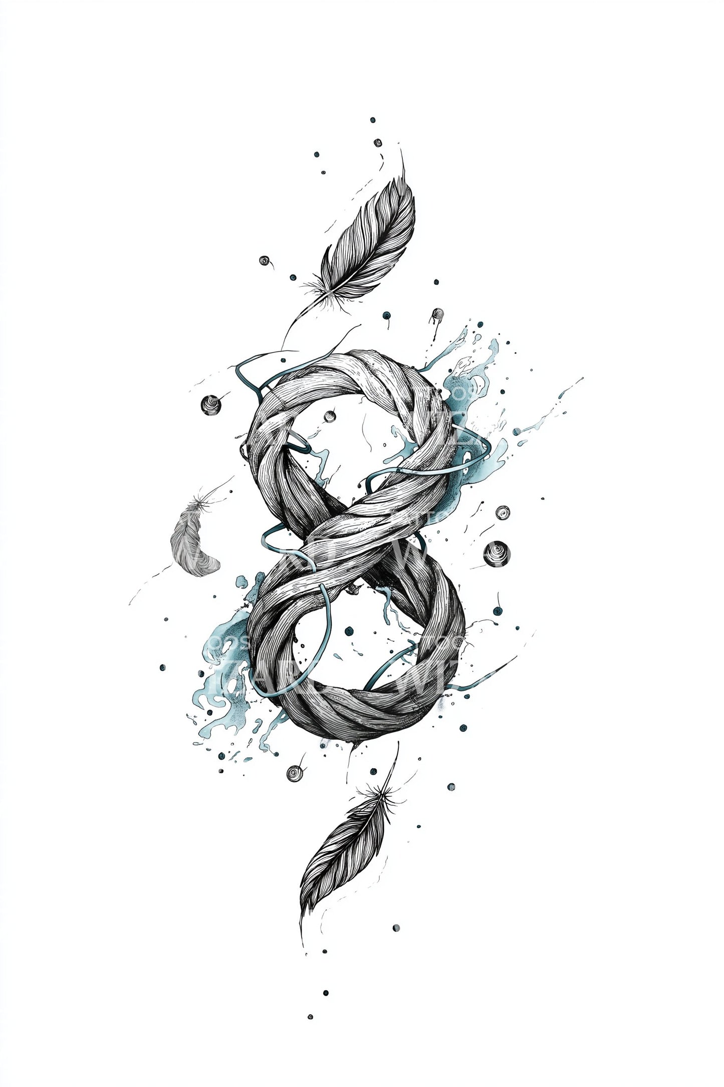 Watercolor Feather Infinity Spiral Tattoo Illustration