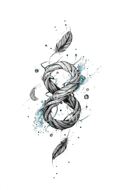 Watercolor Feather Infinity Spiral Tattoo Illustration