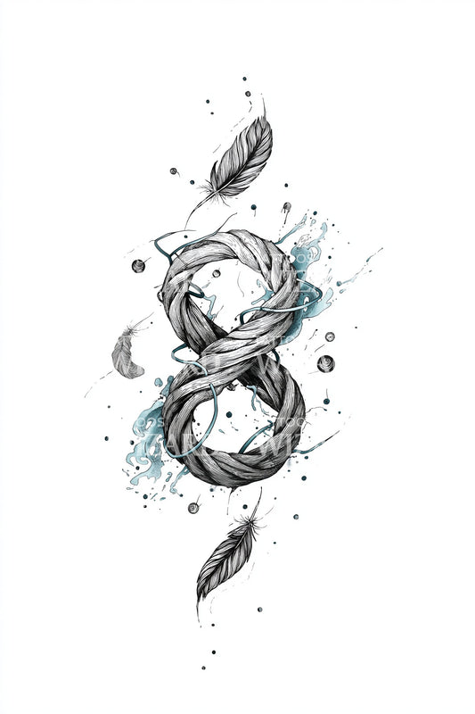 Watercolor Feather Infinity Spiral Tattoo Illustration