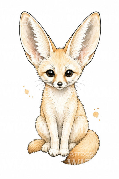 Watercolor Fennec Fox Tattoo Design