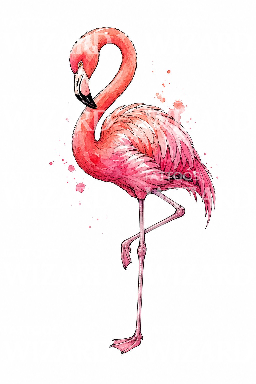Watercolor Flamingo Tattoo Design