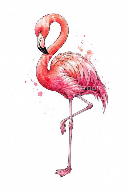 Watercolor Flamingo Tattoo Design