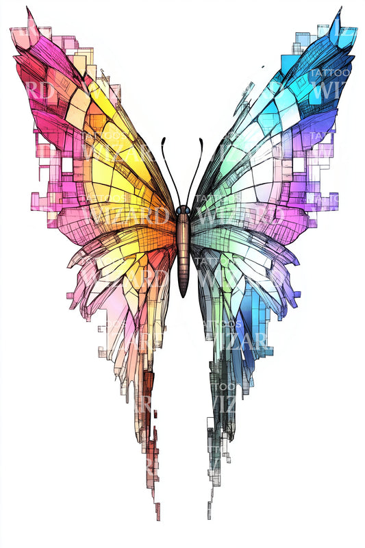 Watercolor Geometric Butterfly Tattoo Design