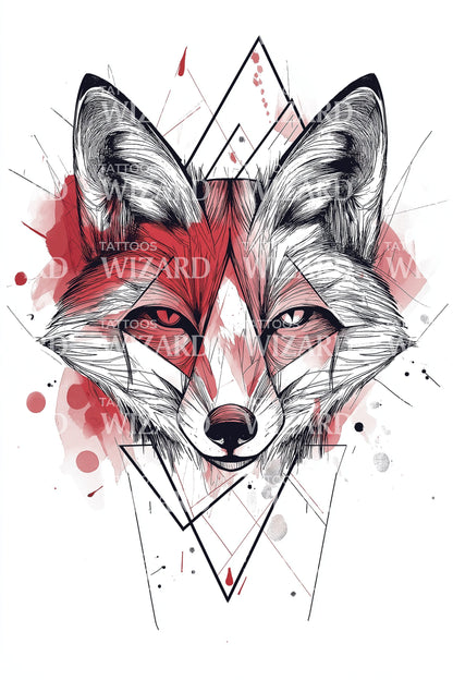 Watercolor Geometric Fox Tattoo Illustration