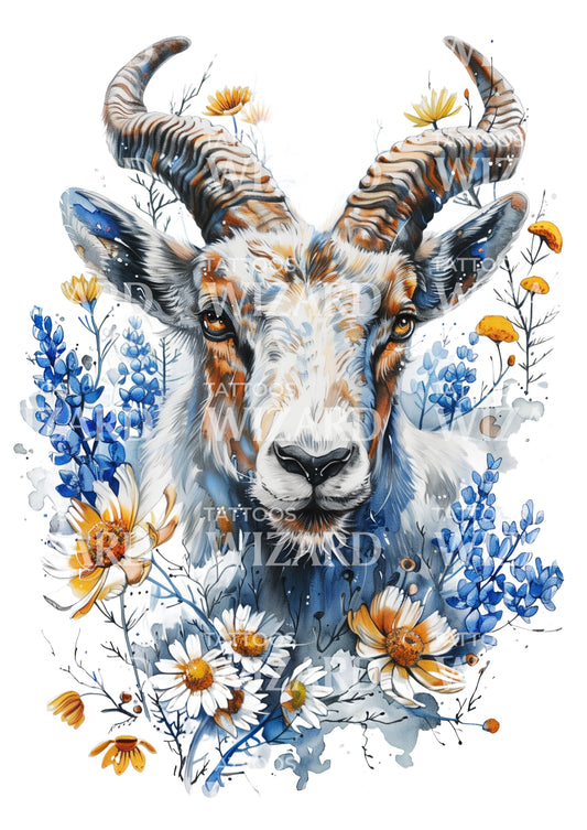 Watercolor Goat Tattoo Idea