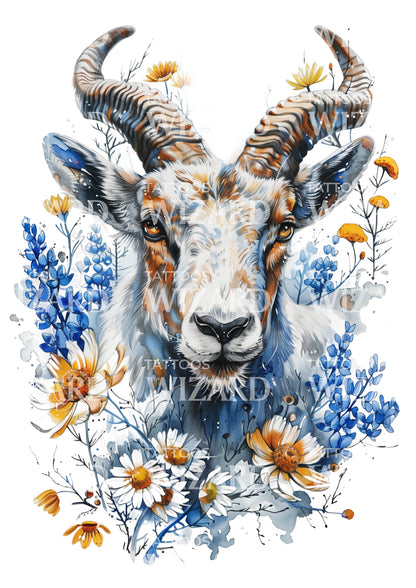 Watercolor Goat Tattoo Idea