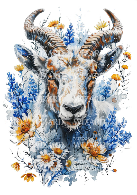 Watercolor Goat Tattoo Idea