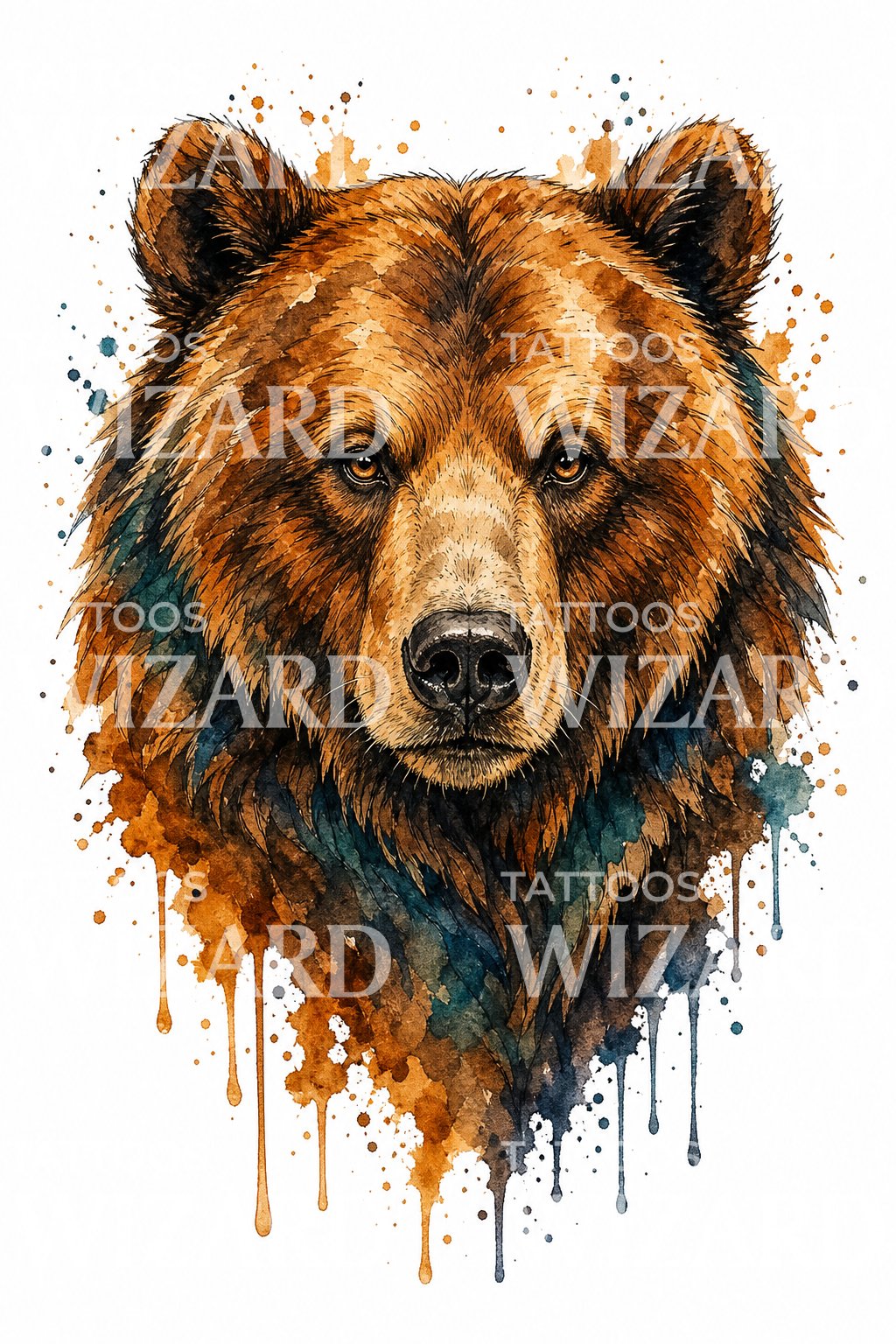 Watercolor Grizzly Bear Tattoo Idea